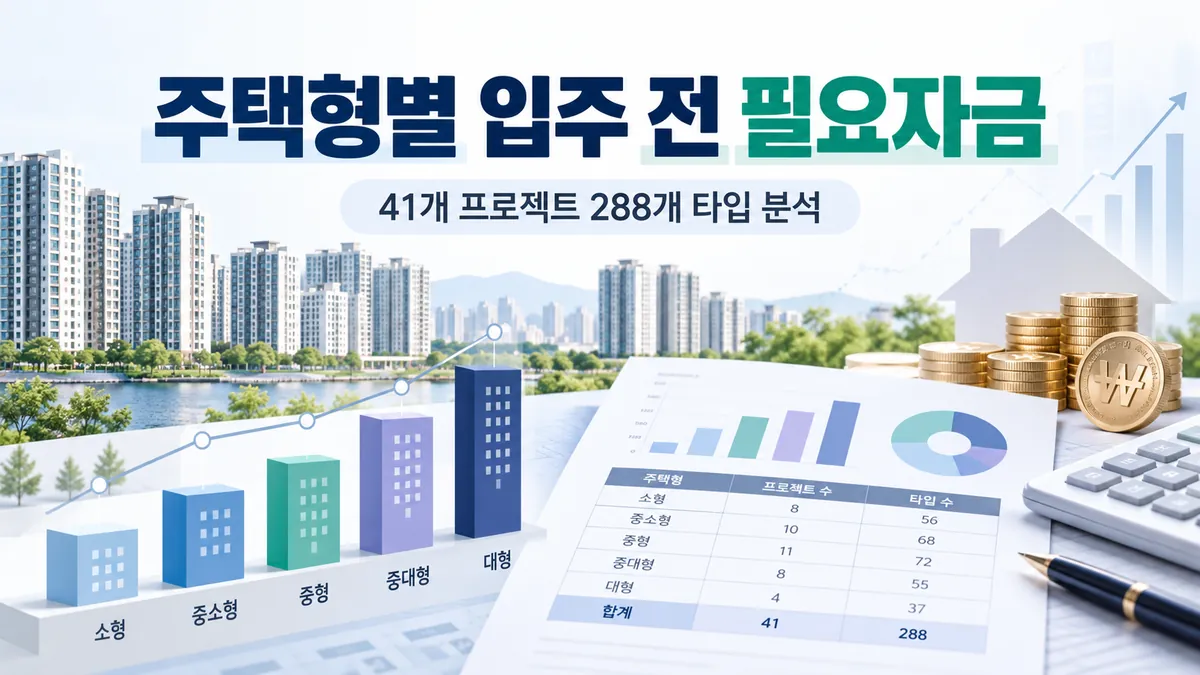 288개 아파트 주택형별 입주 전 필요자금과 최대 자금 격차 분석